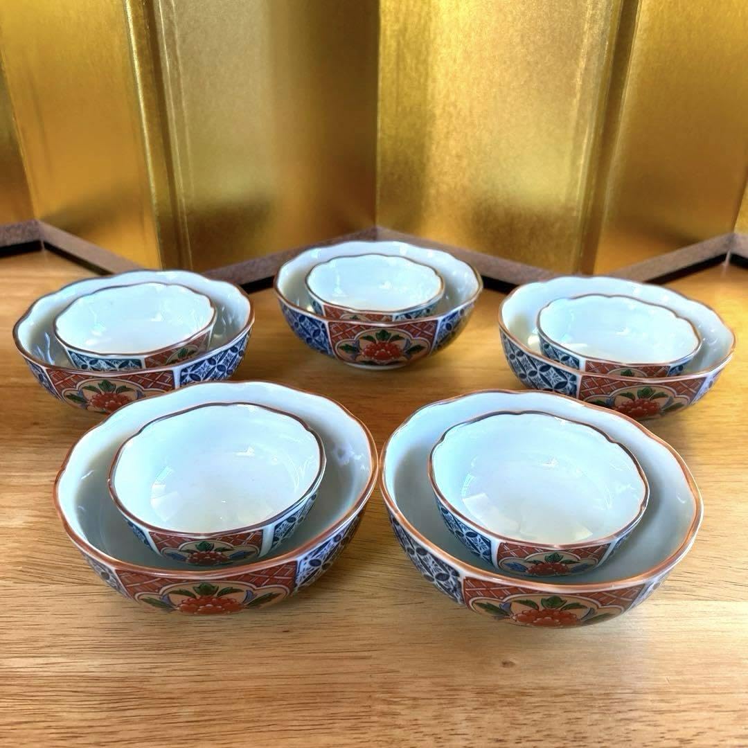 Amazon.co.jp: 品有田焼 徳三郎窯 親子鉢5客セット10点 金彩牡丹 小鉢